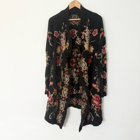 Johnny Was Sweaters - Johnny Was Floral Embroidered Black Cardigan size S
